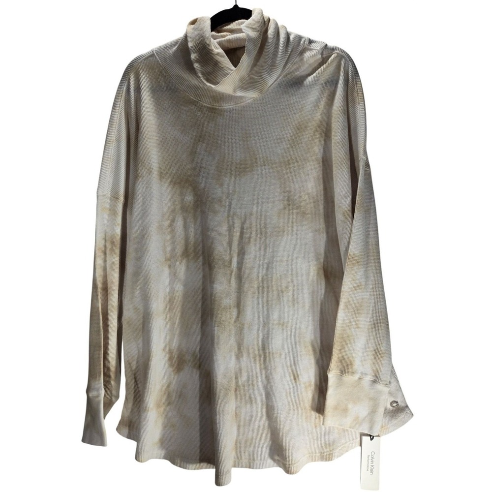 Calvin Klein NWT, Performance Waffle Knit Turtleneck Tie Dye, beige and ivory